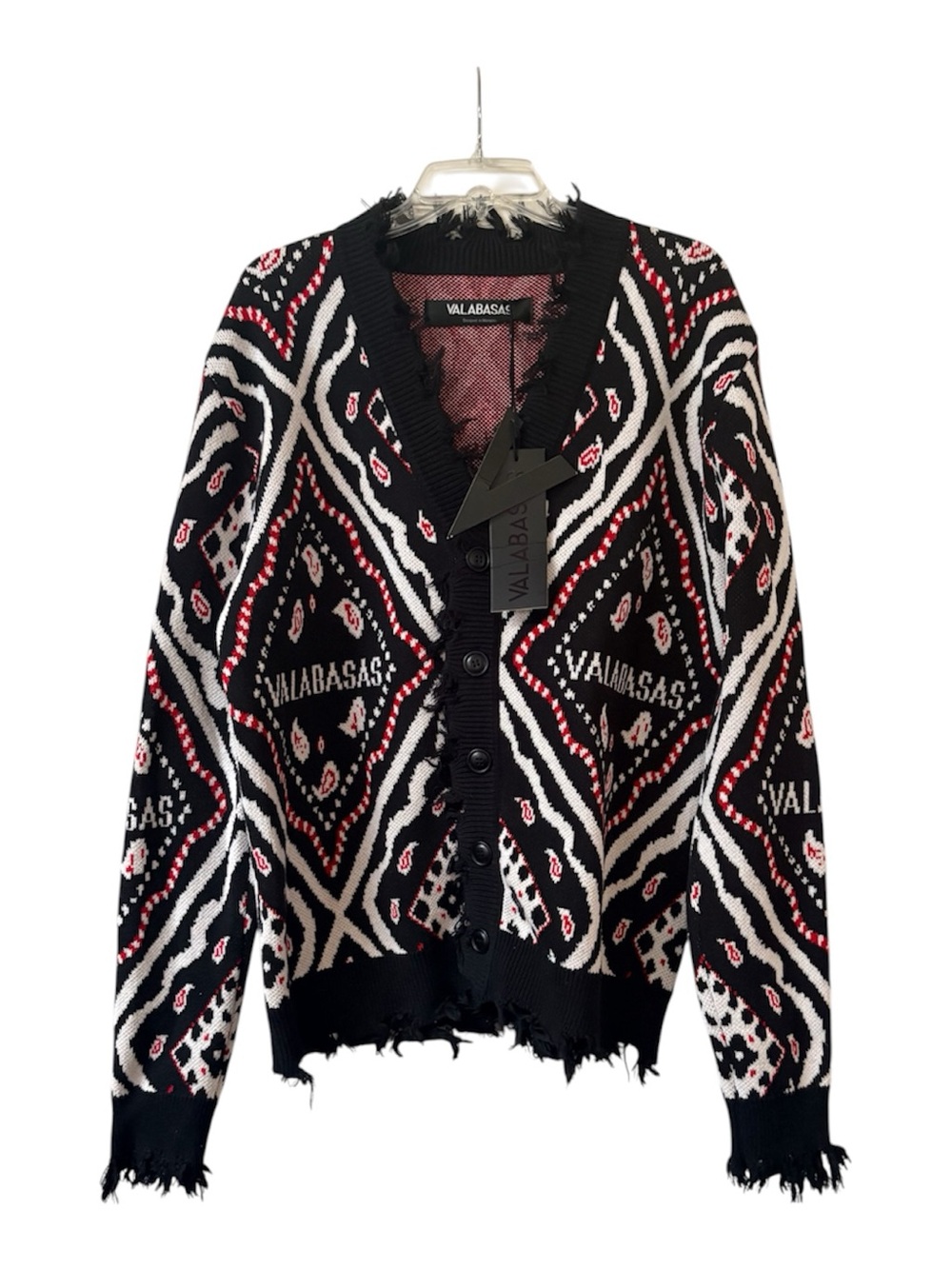 Valabasas The Pledge Cardigan Sweater Black Red White Streetwear NWT Medium - Picture 2 of 15